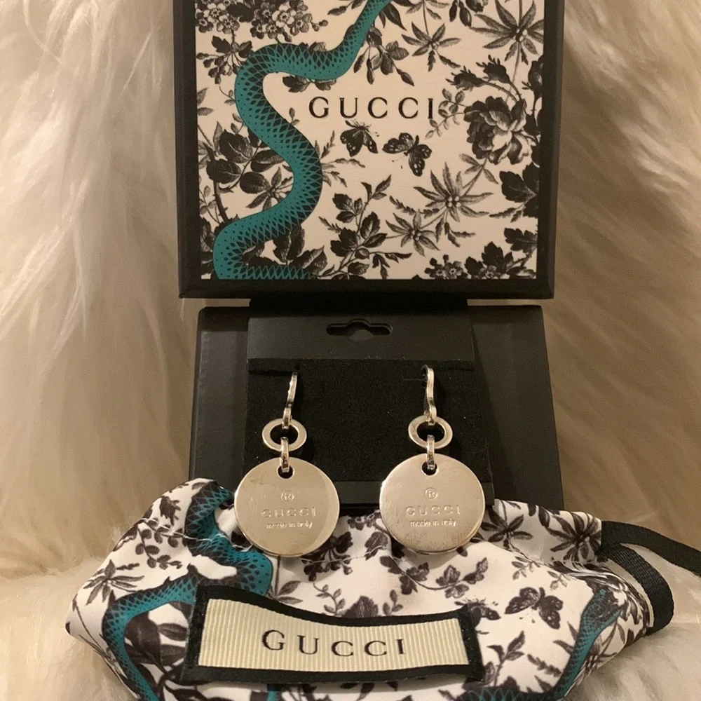 GUCCI .925 sterling silver Round Dangle Drop Earings NWT - Picture 10 of 14